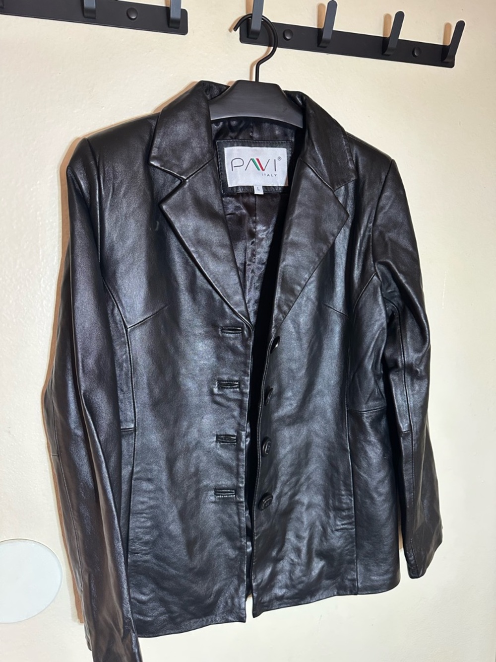 Black Leather Button-Front Women's Jacket vintage Pavi